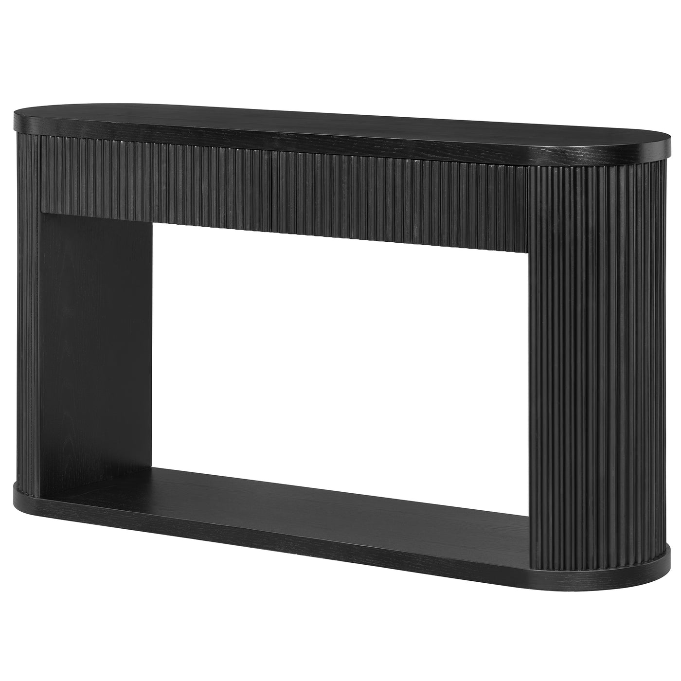 Oval Black Console Table with 2 Drawers and Shelf