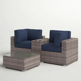 Outdoor Loveseat Set 2-Seat Wicker Gray Cupholder