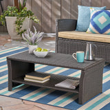 Outdoor Coffee Table Wicker Steel Brown Round 39in