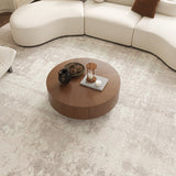 Round Solid Wood Coffee Table with Storage Walnut