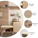 2-in-1 Shoe Storage Bench, PP Rattan Shoe Cabinet with 2 Adjustable Shelves