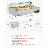 Commercial Food Warmer, 1500W Electric Stainless Steel Steam Food Warmer with Gl