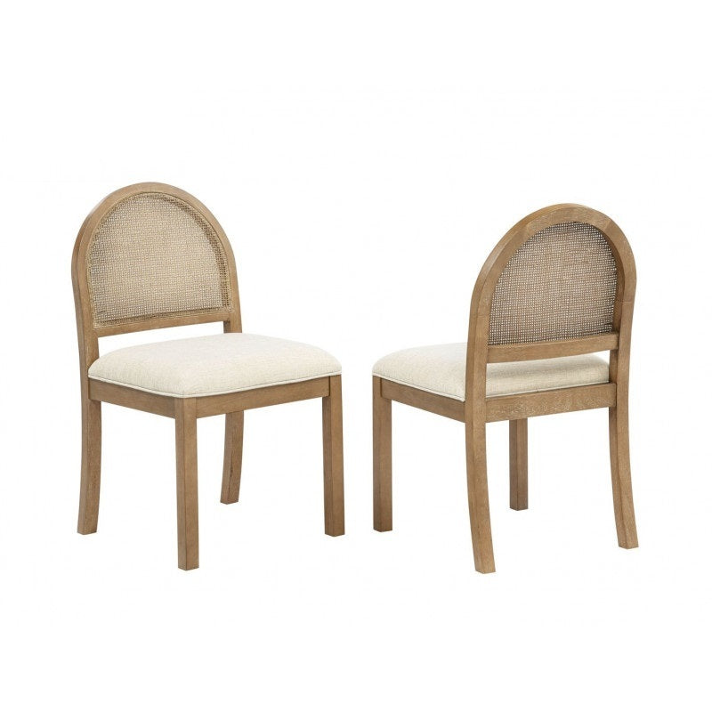 Set of 2 Upholstered Dining Chairs with Rattan Back