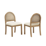 Set of 2 Upholstered Dining Chairs with Rattan Back