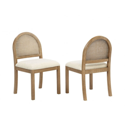 Set of 2 Upholstered Dining Chairs with Rattan Back