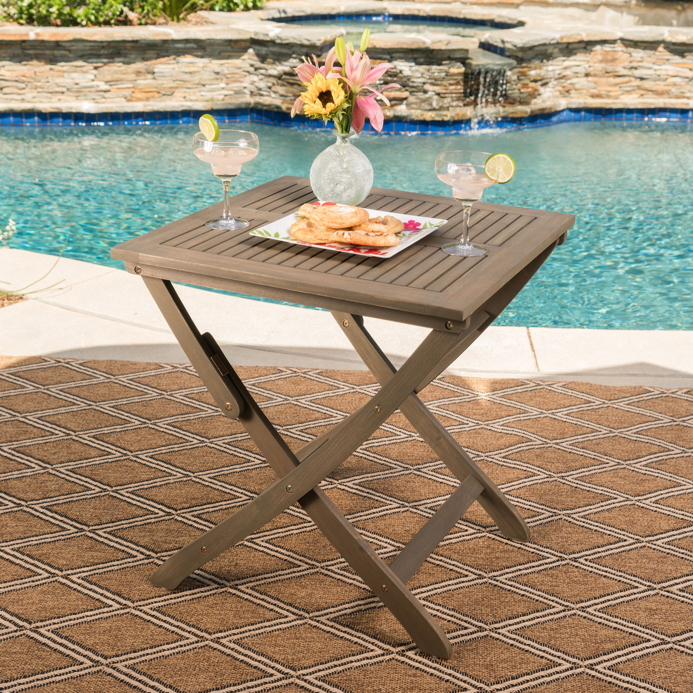Outdoor Bistro Table Folding Acacia Wood Gray 25.5