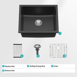 Quartz Kitchen Sink - 21" x 18" x 9.65" Black granite composite undermount bar