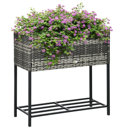 Elevated Garden Planter Box with Rattan Wicker Look and Storage