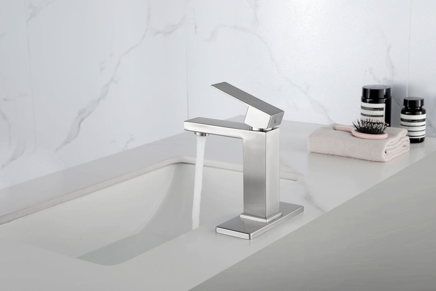 White Single Handle Waterfall Spout Bathroom Vanity Faucet
