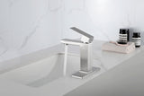 White Single Handle Waterfall Spout Bathroom Vanity Faucet