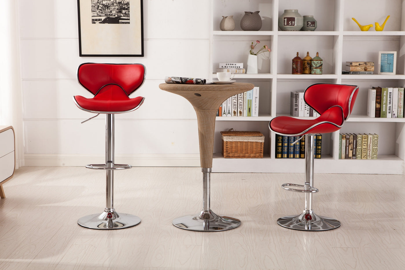 Red Airlift Adjustable Swivel Barstool with Chrome Base, Set of 2