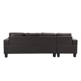 4-Seat Faux Leather Chaise Sofa with Chaise Dark Brown 96"