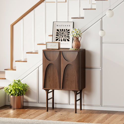 2-Door Poplar Carved Storage Cabinet with Piano Hinges