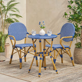 Outdoor PE Rattan and Aluminum 3 Piece French Bistro Set, Dark Teal & White,