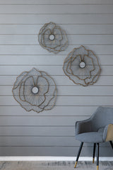Set of 3 Metal Flower Wall Sculpture Decor