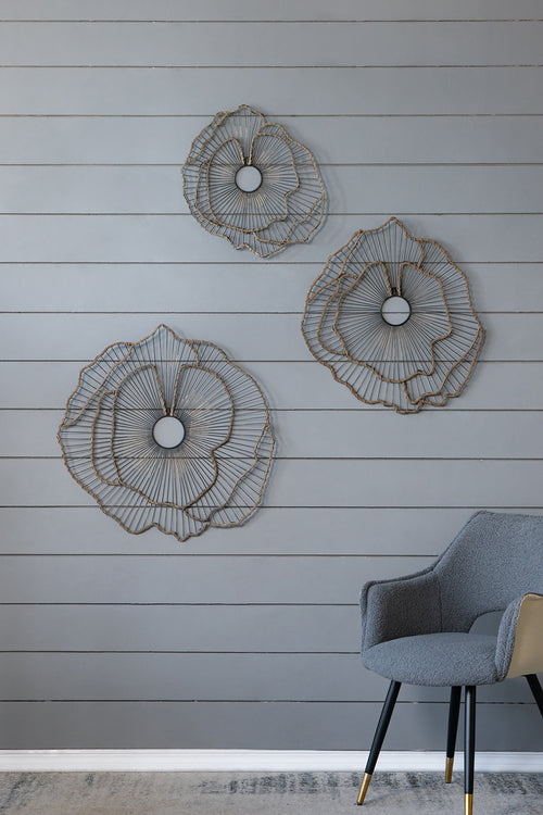 Set of 3 Metal Flower Wall Sculpture Decor
