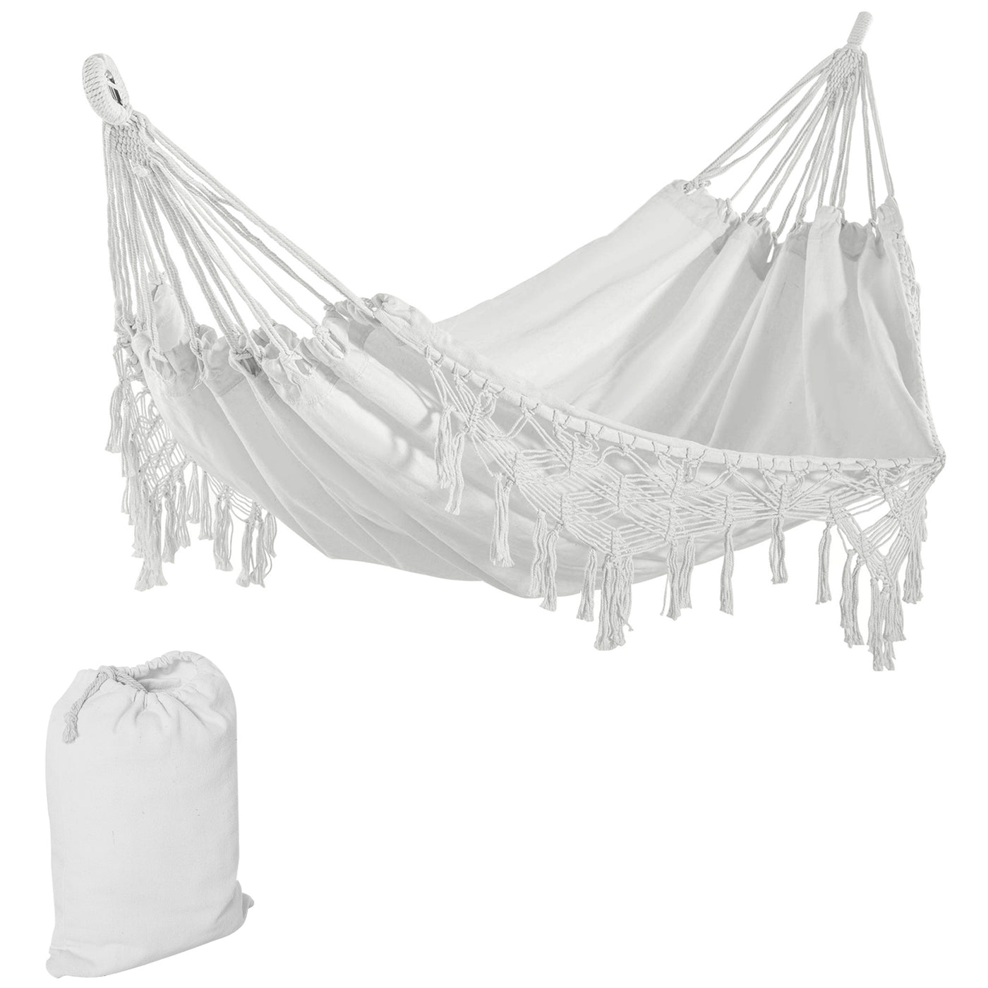 Extra Large Boho Hammock with Macrame Tassel Fringe & Bag