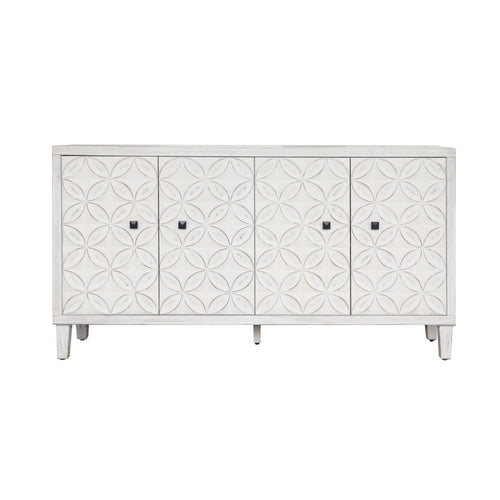 Shabby Chic 4-Door Accent Cabinet, White Washed Wood 60