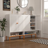 White Metal Double Door Shoe Cabinet Adjustable Compartments