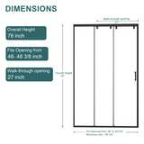 48"W× 76"H Triple Bypass Sliding Shower Door With 5/16 In. (8mm) Clear Glass