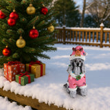Christmas Poodle Statue, Holiday Dog Figurine in Pink Santa Outfit
