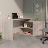 L-Shaped Writing Desk - Two Shelves - Single Door Cabinet