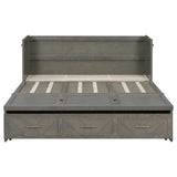Queen Size Murphy Bed, Pine Wood Cabinet Bed with Built-in USB Charging Station and Geometrical Decoration Panel ,Grey