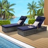 Outdoor Chaise Lounge Chair Set of 2, Rattan Storage Patio Pool Chairs with Cushion