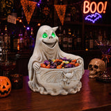 Halloween Ghost Storage Bowl Figurine, Spooky Candy Dish with LED Light for Hall