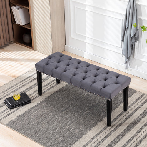 Upholstered Tufted Velvet Ottoman Bench Dark Gray