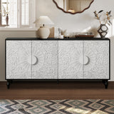 Vintage White Large Faceted Carved Cabinet Doors with Black Frames