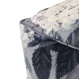 Large Square Pouf Gray Velvet Flower Print 24x24 inches