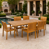 7 Pieces Acacia Wood Outdoor Dining Set s,Modern 6 Chairs  1 Large Table,Dining Furniture Set for Lawn, Backyard, Garden Deck,Poolside,Teak