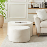 Round Corduroy Nesting Tables Set of 2 Beige