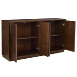 4 Door Accent Cabinet with Solid Wood Carved Doors, Adjustable Shelves