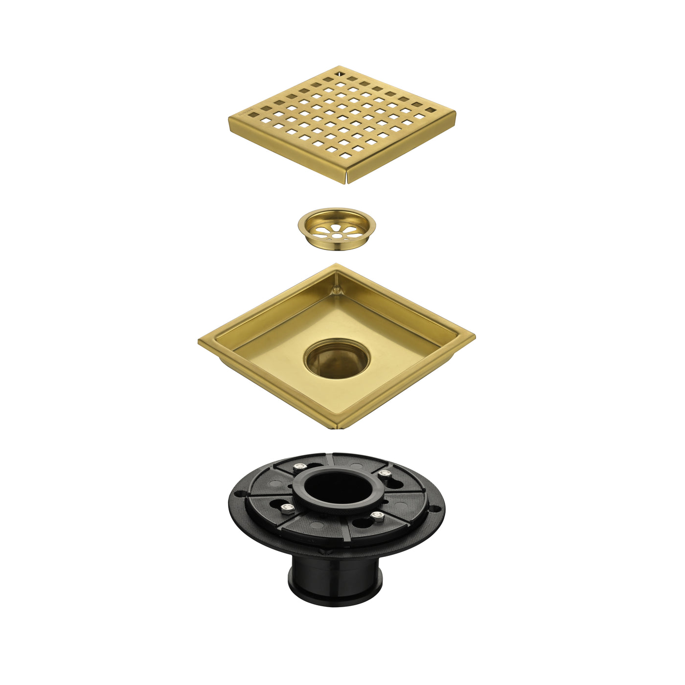 6" Square Stainless Steel Shower Floor Drain Removable Grate
