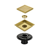 6" Square Stainless Steel Shower Floor Drain Removable Grate
