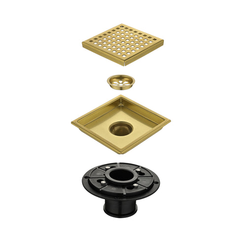 6" Square Stainless Steel Shower Floor Drain Removable Grate