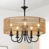 5-Light Rattan Wicker Pendant Chandelier Modern Farmhouse