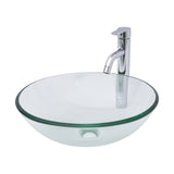 Artistic Tempered Glass Vessel Sink with Chrome Faucet and Pop-up Drain, Clear,