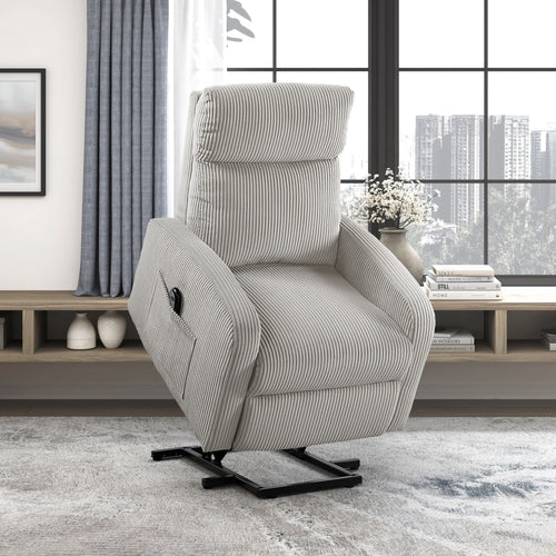 Light Gray Power Lift Chair Recliner Corduroy Plush