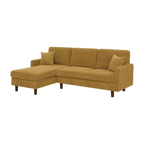 Ginger Corduroy Sectional with Wooden Legs and Pillows