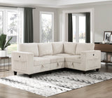 4-Piece Modular Sectional Sofa Beige Corduroy Storage