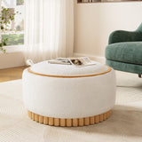 29' Round Storage Ottoman with Solid Wood Legs, Modern Coffee Table with Reversible Lid, Wood Frame, Boucle Fabric Footrest for Living Room, No Assembly Required