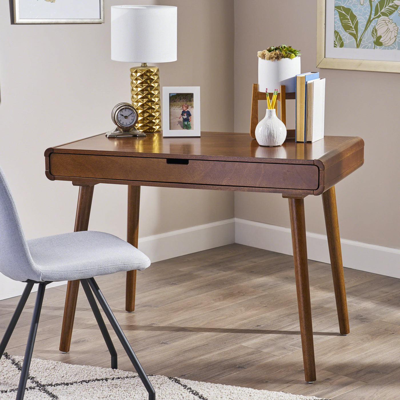 Writing Desk Large Drawers Brown Home Office Computer Table