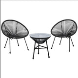 Outdoor Bistro Set PE Rattan Black Tempered Glass Table 3 Piece