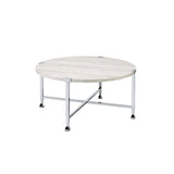 Round Coffee Table - White Oak and Chrome Finish - Metal X-Frame