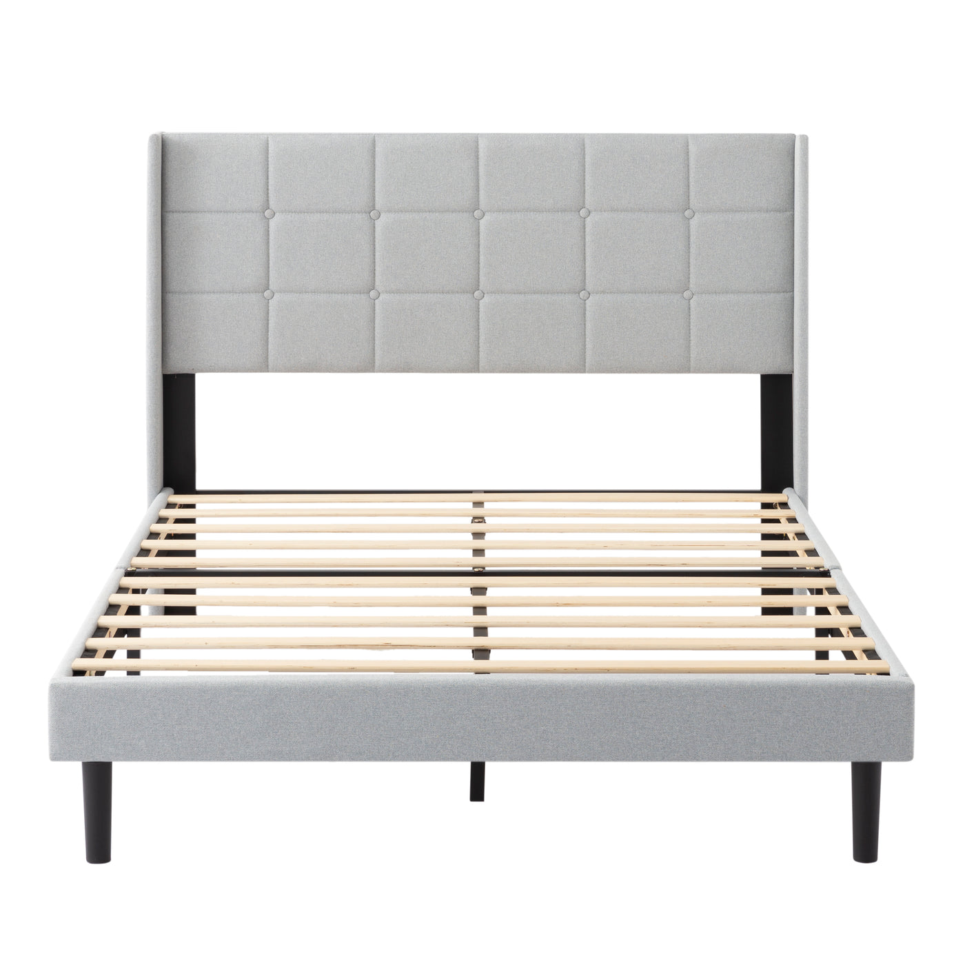 Full Size Upholstered Platform Bed Frame, Tufted Headboard