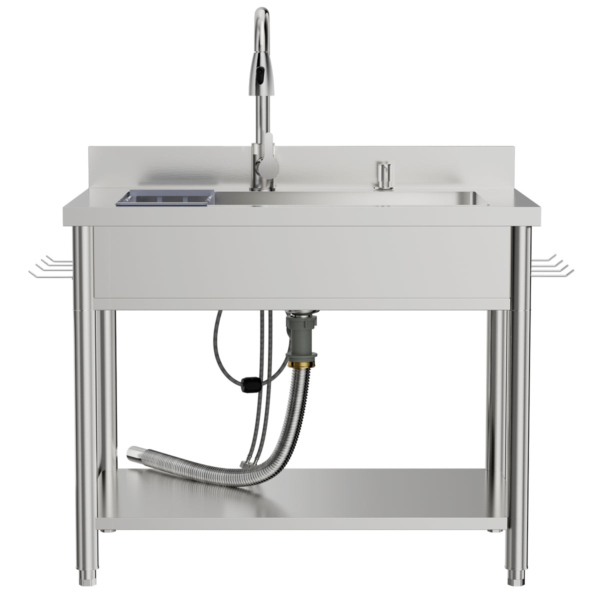 Stainless Steel Utility Sink, 38.4" Freestanding Single Bowl Laundry Sink