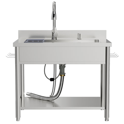 Stainless Steel Utility Sink, 38.4" Freestanding Single Bowl Laundry Sink